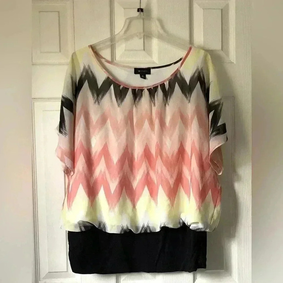 AB Studio womens short sleeve batwing pink multicolor striped blouse, size XL - Picture 2 of 11